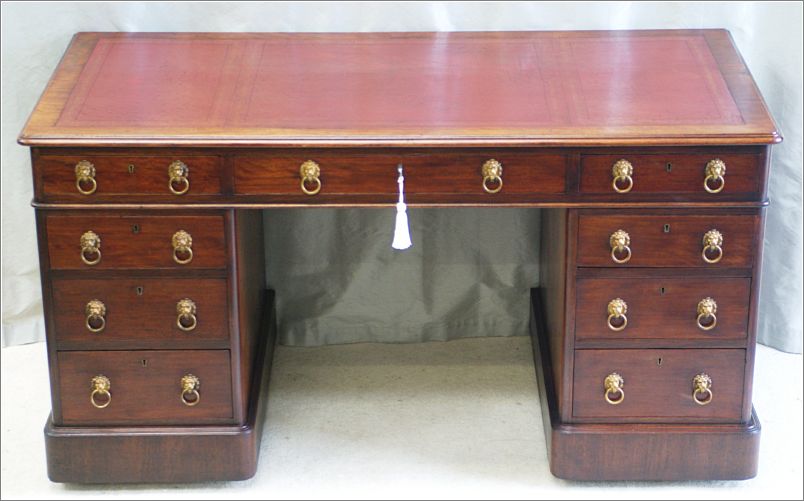 2070 Antique Victorian Walnut Pedestal Desk (4)
